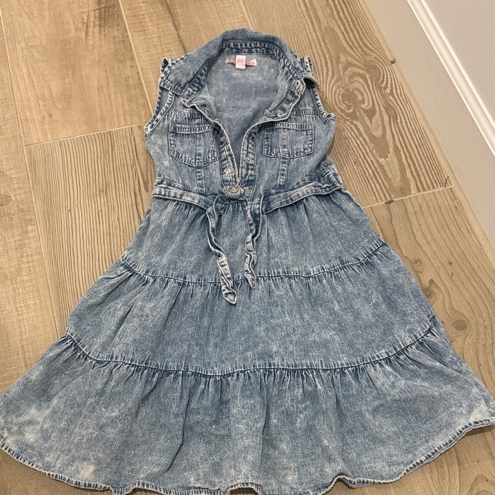 Girls Denim Tiered Shirtwaist Dress - Light Blue